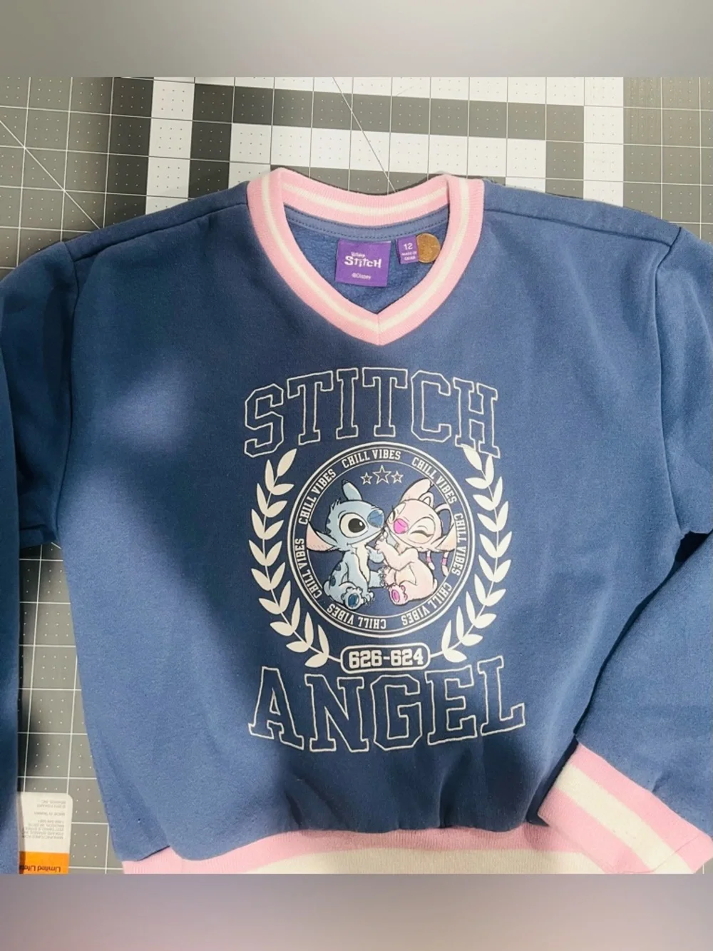 Disney Stitch Blue and Pink V-Neck Sweatshirt